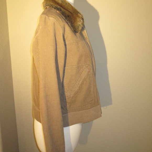 Brown Corduroy Bomber Jacket with Faux Fur - Picture 3 of 8